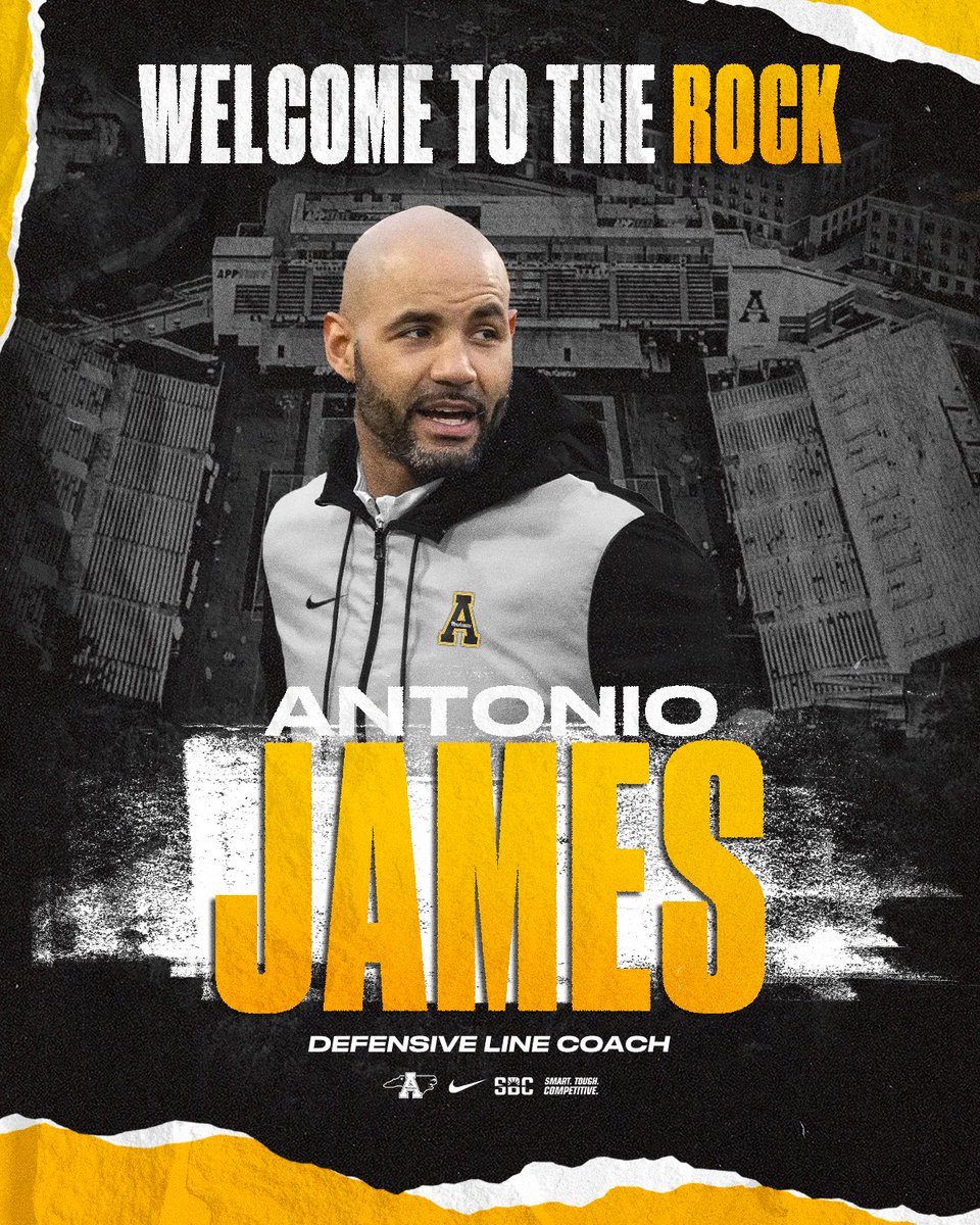 AppState_FB's tweet image. 𝗪𝗲𝗹𝗰𝗼𝗺𝗲 𝘁𝗼 𝗔𝗽𝗽 𝗦𝘁𝗮𝘁𝗲, 𝗔𝗻𝘁𝗼𝗻𝗶𝗼 𝗝𝗮𝗺𝗲𝘀

@2_adjames, a defender on Illinois' 2008 Rose Bowl team, will coach App State's defensive line after working on Bret Bielema's staff in the Big Ten last season. 

Before that, he was a defensive coordinator and an…