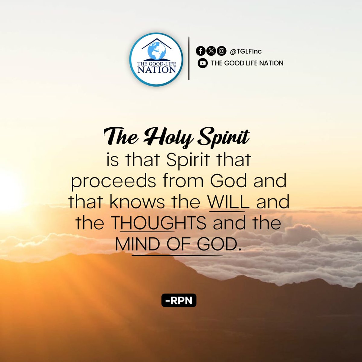 The Holy Spirit is the Spirit that proceeds from God and that knows the will and the thoughts and the mind of God. -RPN 

#RPN 

#APeopleCome