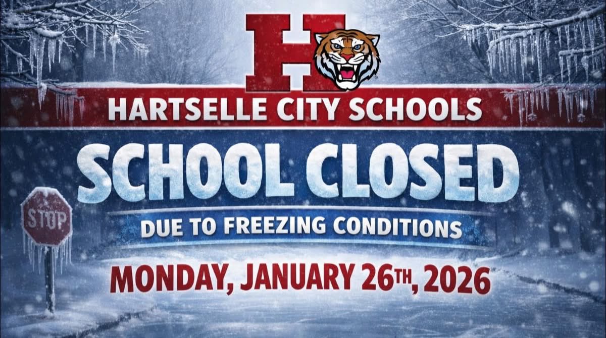 HartselleCitySchools will be closed on Monday, January 26, 2026, due to extremely cold temperatures &amp; the potential for poor road conditions. Our teams will continue to monitor conditions and evaluate roads&amp;parking lots with the hope of returning to a normal schedule on Tuesday.