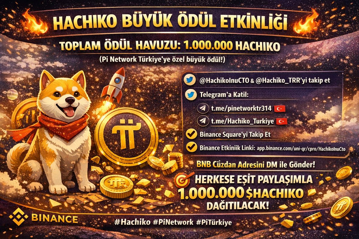 HACHIKO BÜYÜK ÖDÜL ETKİNLİĞİ 🔥
🎁 TOPLAM ÖDÜL HAVUZU: 1.000.000 HACHIKO
(Pi Network Türkiye topluluğu için özel fırsat!)
📌 Katılım Şartları (Basit &amp; Hızlı)
1️⃣ <a href="/HachikoInuCTO/">Hachiko</a> ve <a href="/Hachiko_TRR/">HACHİKO TÜRKİYE🇹🇷</a> X/Twitter hesaplarını takip et
2️⃣ Bu gönderiyi RT + Beğen, yoruma “#HACHIKO!” yaz
3️⃣