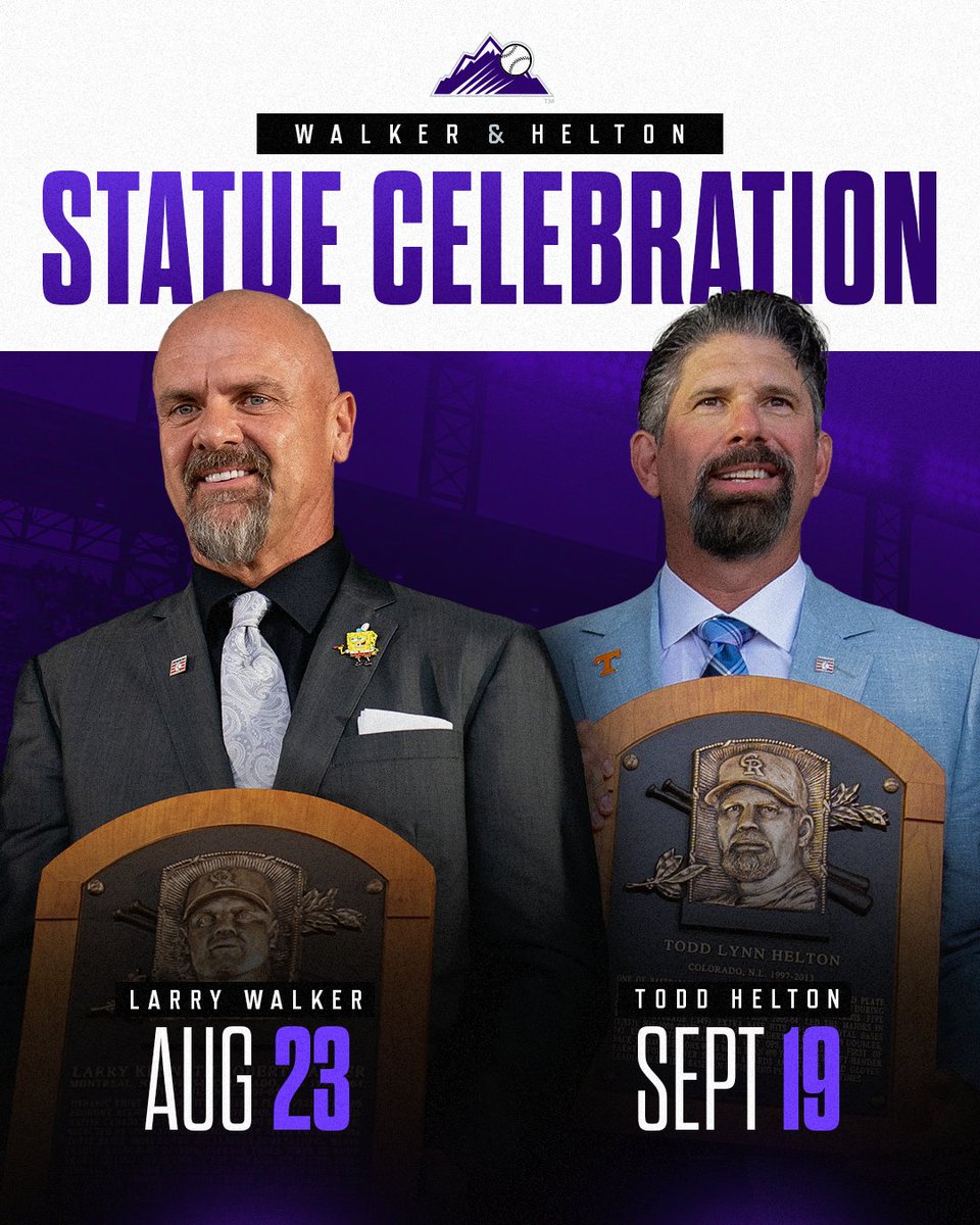 Rockies's tweet image. Join us for a celebration and statue unveiling of Rockies Legends Larry Walker and Todd Helton!

ON SALE NOW ➡️ rockies.com/tickets