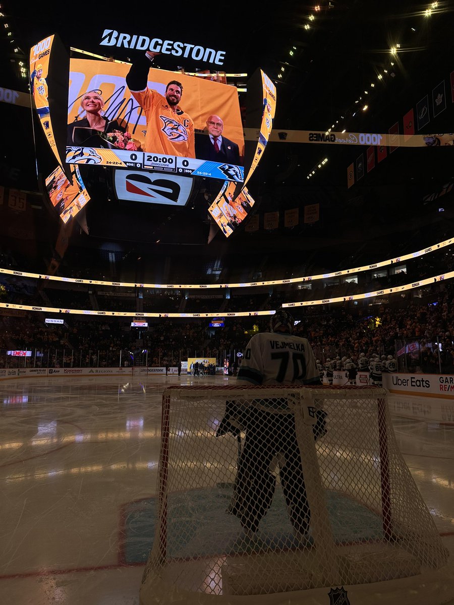 Pregame ceremony for the Captain’s 1000th game #romanjosi #preds <a href="/1025TheGame/">102.5 The Game</a>
