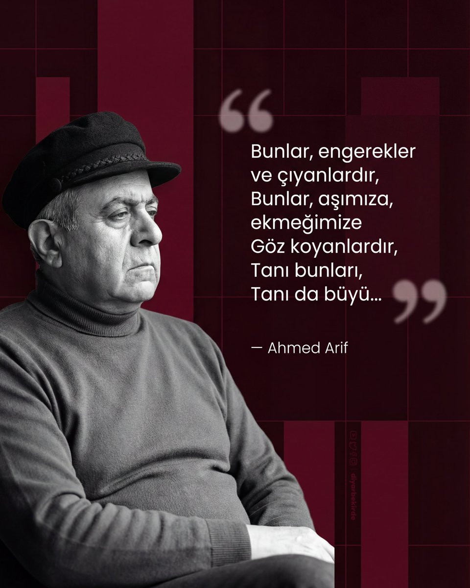 amedguncel's tweet photo. “Bunlar, engerekler ve çıyanlardır,
Bunlar, aşımıza, ekmeğimize
Göz koyanlardır,
Tanı bunları,
Tanı da büyü...”

— Ahmed Arif https://t.co/CS9sd8uRDN