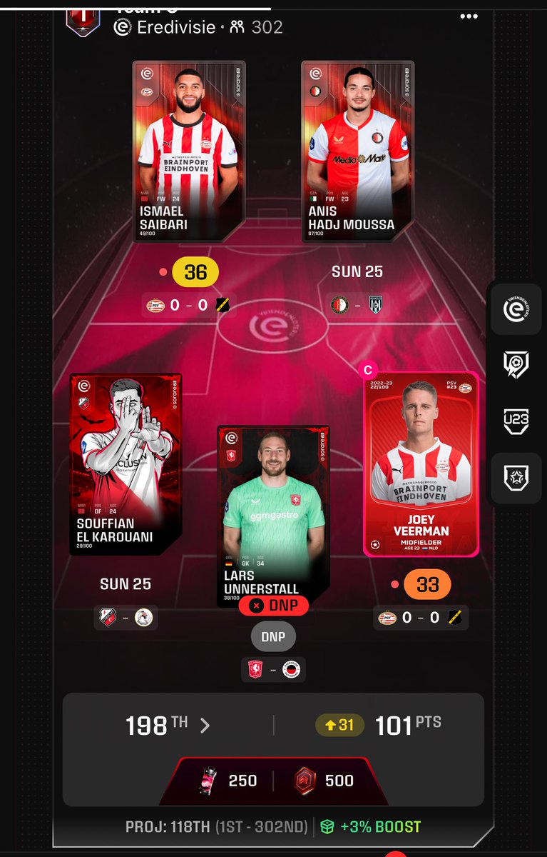 KasabyAdam's tweet photo. Going for the $400 streak and Unnerstall DNP, you’ve got to be joking man. I bought Saibari and Hadj Moussa specially for this gameweek as well. #sorare https://t.co/6GMEVXyoFe