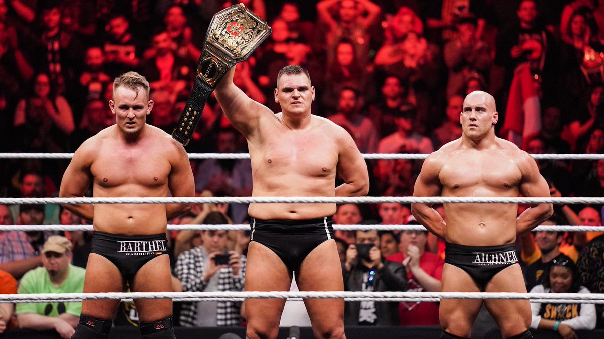 NXTUK_Legacy's tweet photo. Jan. 25, 2020:
At Toyota Center, #NXTUK's #IMPERIUM (@Gunther_AUT, @wwe_kaiser, @VinciWWE, #AlexanderWolfe) defeated #WWENXT's #UndisputedERA (@AdamColePro, @KORcombat, @roderickstrong, @theBobbyFish) in the 8-Man Tag Team main event match of #WorldsCollide.
๐ธ WWE https://t.co/3b3bzhBjEW