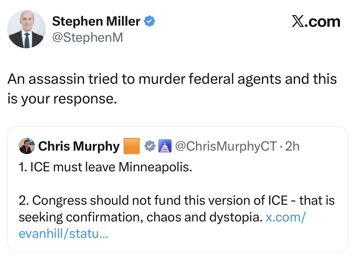 The White House is now describing the man murdered by ICE in Minnesota today as an “assassin.” So Renee Nicole Good was a domestic terrorist and this man was an assassin??? This White House is full of shit.
