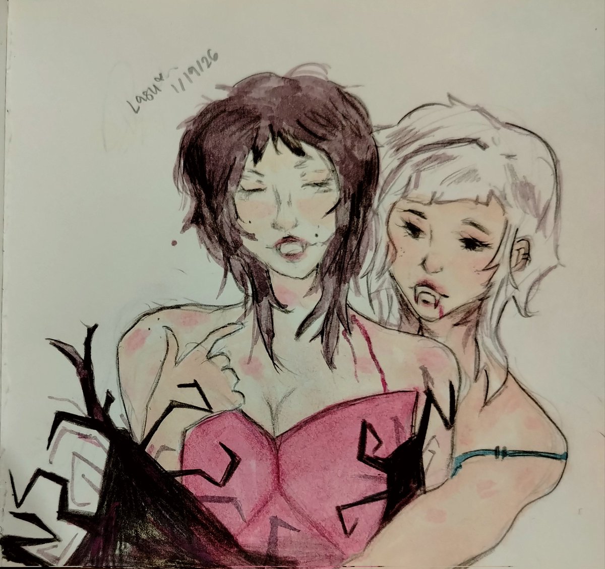 too lazy 4 digital rn so I finished an old sketch w watercolor and colored pencils #femsskk
