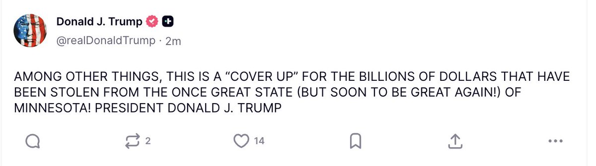 RyanRozbiani's tweet image. 📢🇺🇸 BREAKING: Trump Defends Fatal ICE Shooting

He made this about Ilhan Omar and Corruption in Minnesota. ICE is a DHS agency for immagration not corruption. What does this event have to do with that?

"Much of what you’re witnessing is a COVER UP for this Theft and Fraud. The…