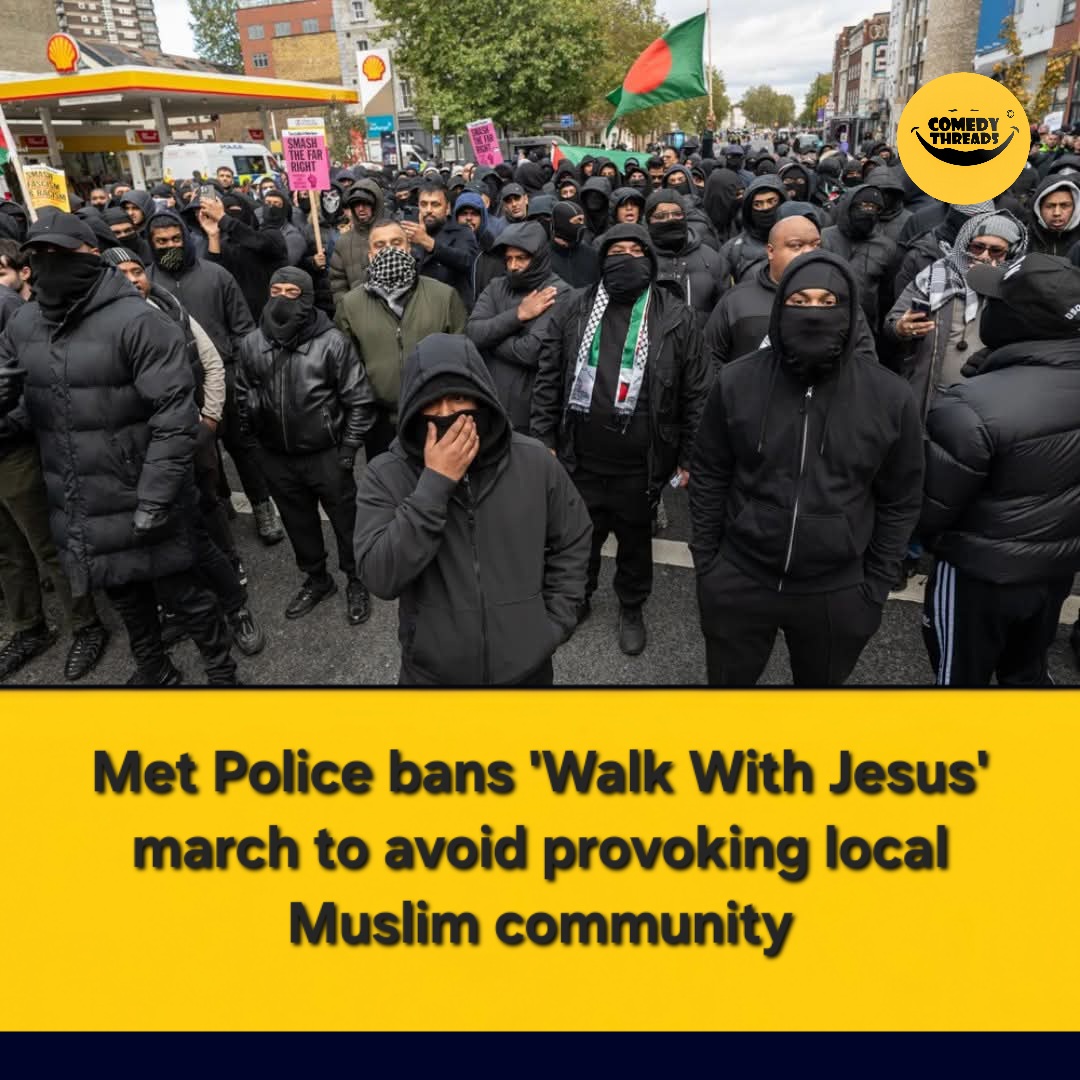 Abiaonline1's tweet photo. Met Police ban a “Walk With Jesus” march to avoid offending locals.
No violence. No threats. Just precaution.

So some protests are “free expression” and others are “too risky” before they even start?

Equality shouldn’t come with exceptions. 🤔

#FreeSpeech #UKPolitics https://t.co/G2iPL6pah3