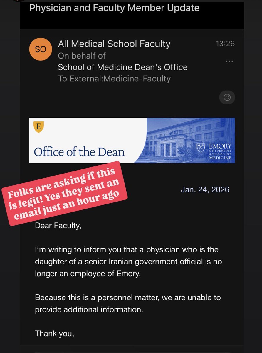 KhatibiOfficial's tweet image. دانشگاه ایموری آمریکا با تولهٰ لاریجانی(فاطمه اردشیر لاریجانی)قطع همکاری کرد!
بیش باد!
#IranMassacre