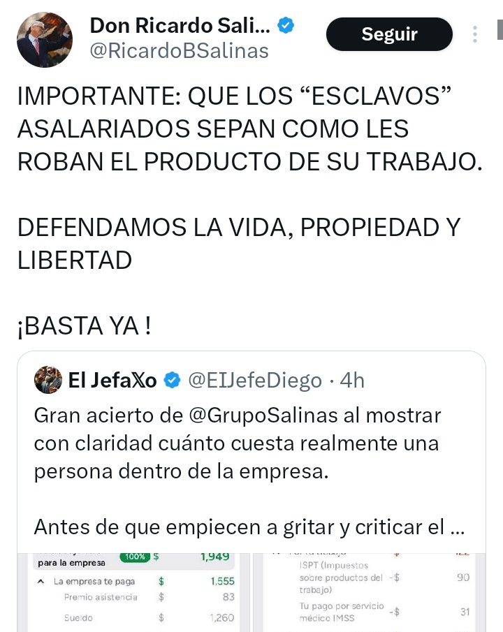 FreddyOliviery's tweet image. ¿Es neta que este imbéciI le llamó esclavos a sus empleados? Les paga $1260 a la semana.

No tienes madre miserable @ricardobsalinas
