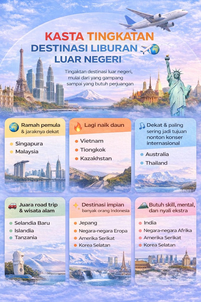 txtdarionlshop's tweet image. Destinasi luar negeri yang lagi hype di indonesia versi kamu ke mana? 
Kalau cuma boleh pilih 3 negara duluan, sebutin di komentar dong