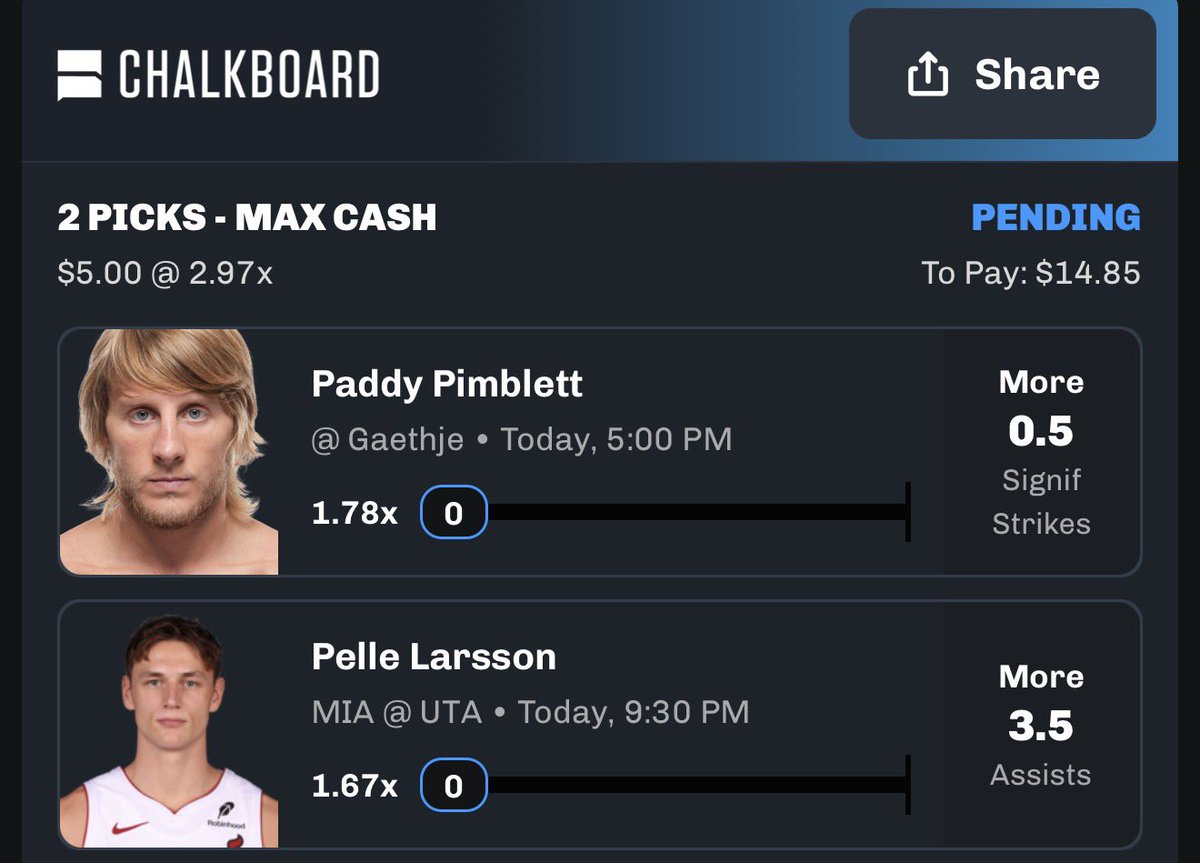 X POTD is the MMA Chalkboard Free Square! 

Pelle Larson been an assist machine with Tyler Herro out
#chalkboardhq #gambling