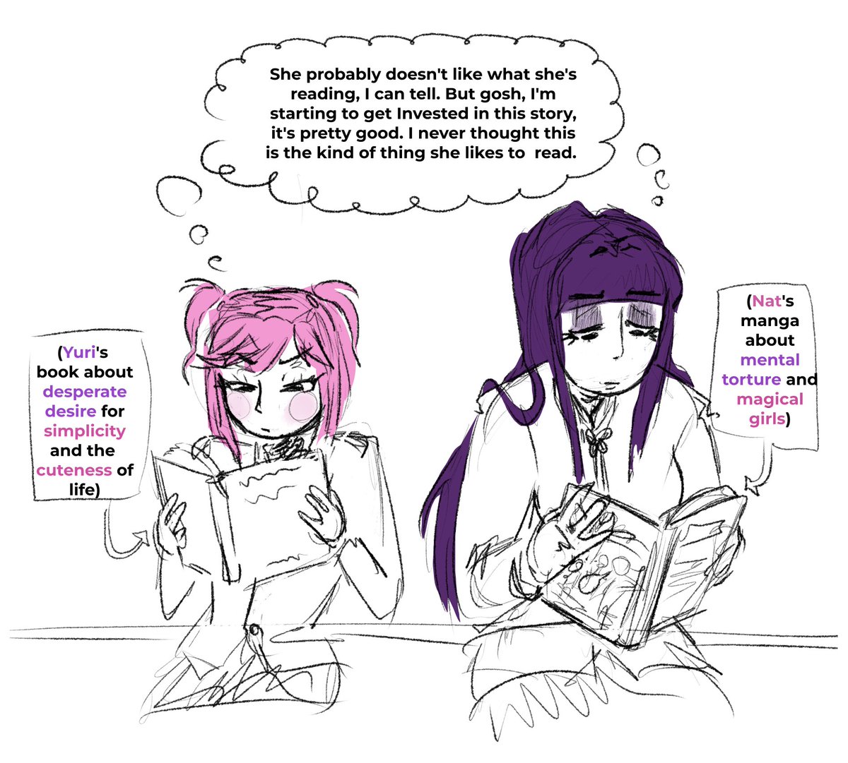Default343's tweet image. Natsuri giving each other reading recs... idk man I'm just doodling some bullshit

#DokiDokiLiteratureClub #DDLC