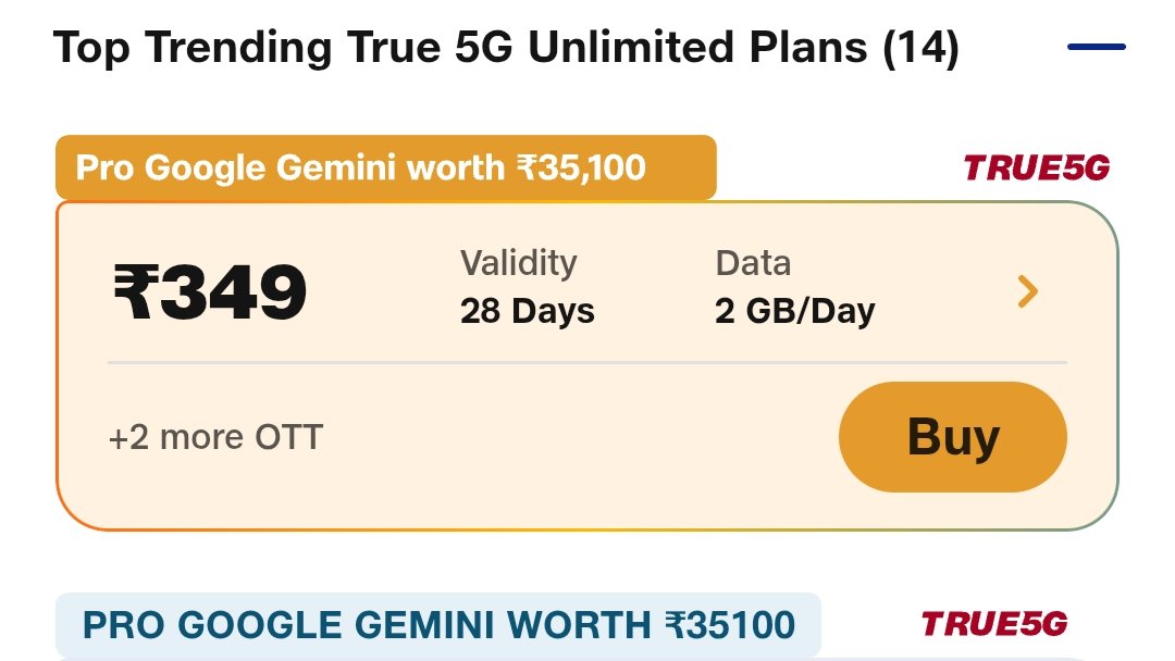 Abbr77's tweet photo. In the age of AI, as connectivity isn't enough; access is.🤖

It's utterly disappointing to see @airtelindia  lagging behind @reliancejio. While Jio is democratizing high-end AI with an 18-month @Google Gemini Pro sub (worth ₹35k!) for a basic ₹349 plan. Airtel showing up OTTs https://t.co/ka9hZtTUnI