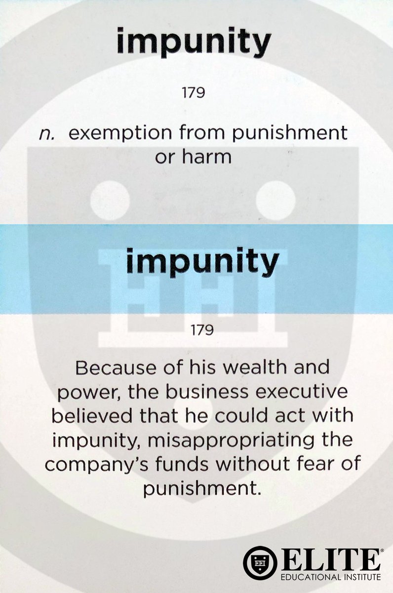 Impunity

(n.) exemption from punishment or harm

#vocabulary #WordoftheDay