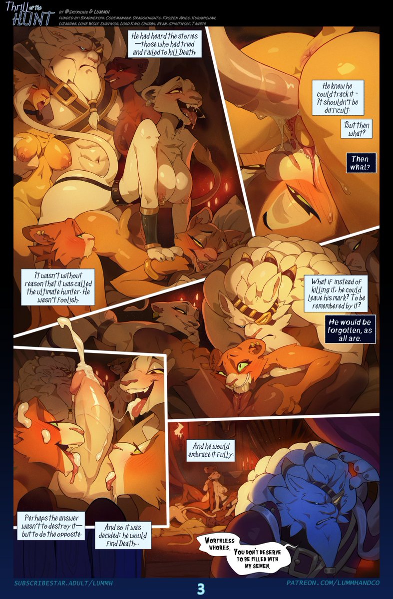 Chilllum1's tweet photo. THRILL OF THE HUNT pages 1 to 4, featuring Kindred and Rengar from League of Legends!
Made alongside @Skyrilius https://t.co/eXzEOwaiSg
