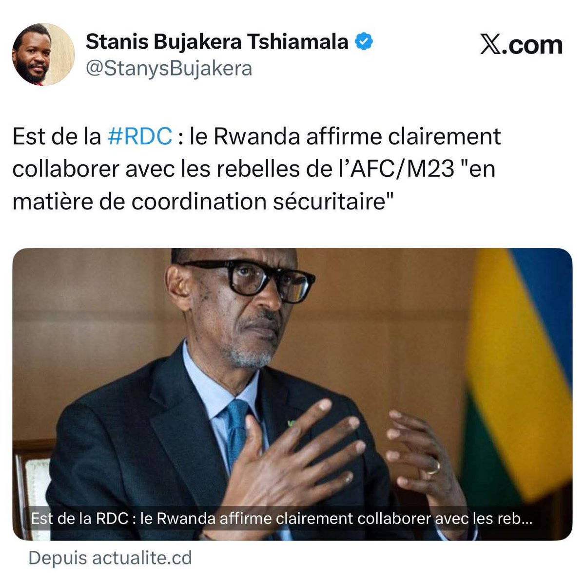 Enfin
La déclaration est grave !!
Hier, on a nié !!
Hier, on a réfuté !!
Aujourd’hui, à la face du monde, <a href="/PaulKagame/">Paul Kagame</a>, dos au mur, avoue collaborer avec le M23.

Le même M23 dont ,<a href="/JKabilaKabange1/">Joseph Kabila Kabange ( Parody )</a> disait qu’ils représentaient les aspirations du peuple !!

Que s’est-il passé ?