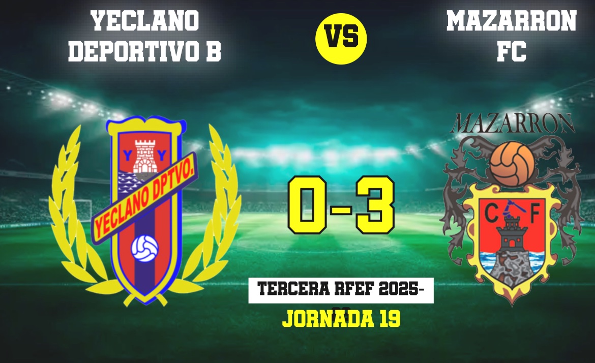 3 RFEF
Yeclano Deportivo “B” 0 - Mazarrón FC 3.

Contra las condiciones meteorológicas se adaptan los de Keny para fraguar 3 puntos de play off trabajados y de calidad