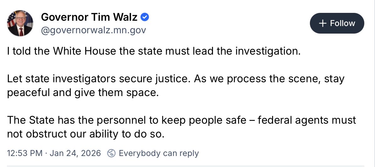 Minnesota Governor Tim Walz issues this statement online before speaking to the press.