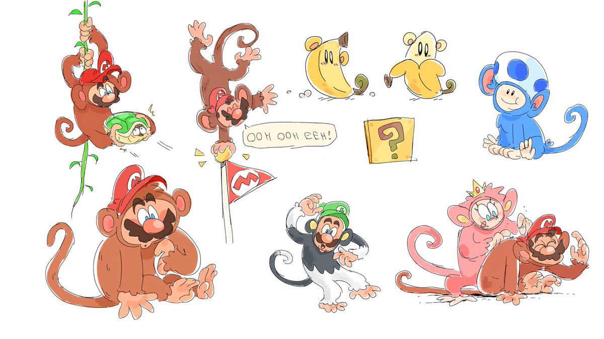 joolianlee's tweet image. old art of some hypothetical mario power ups!