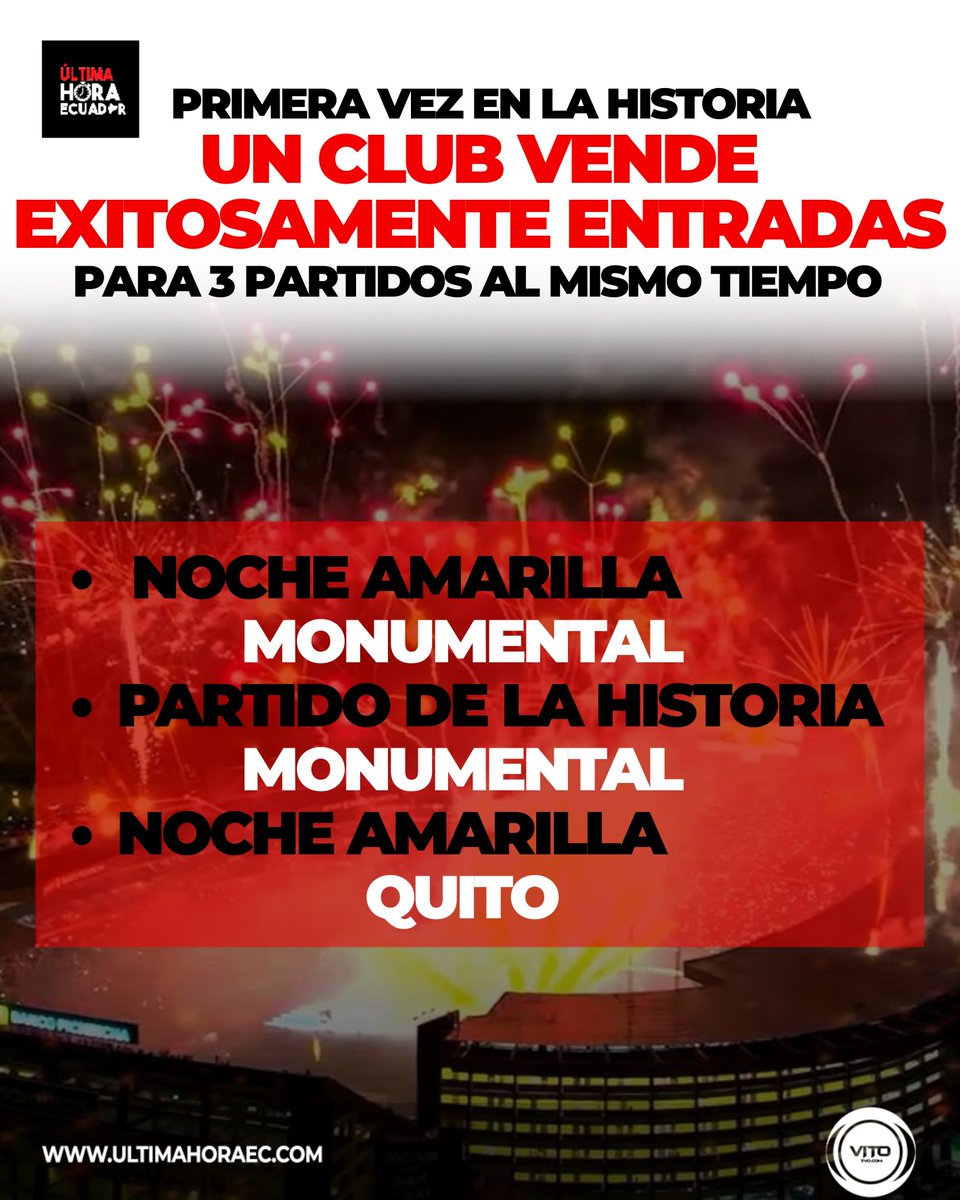UltimaHoraEC_'s tweet image. 🏟️💛 Por primera vez en la historia, un club logra poner a la venta entradas para tres eventos masivos de forma simultánea. Barcelona SC ha habilitado la taquilla para la Noche Amarilla en Guayaquil, la Noche Amarilla en Quito y el esperado Partido de la Historia.