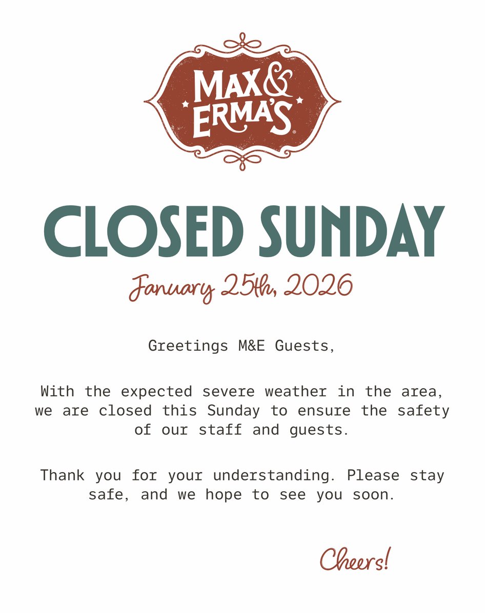 Due to winter storms in the area, we’ll be closed tomorrow to keep our team and guests safe.

Thank you for understanding, take care out there, and we’ll see you soon.