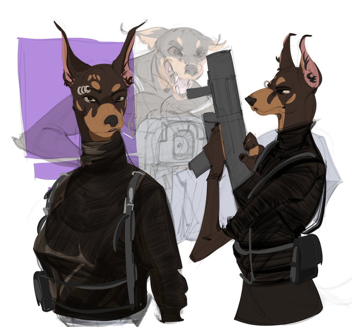 BananasNEon's tweet image. sketches of doberman
