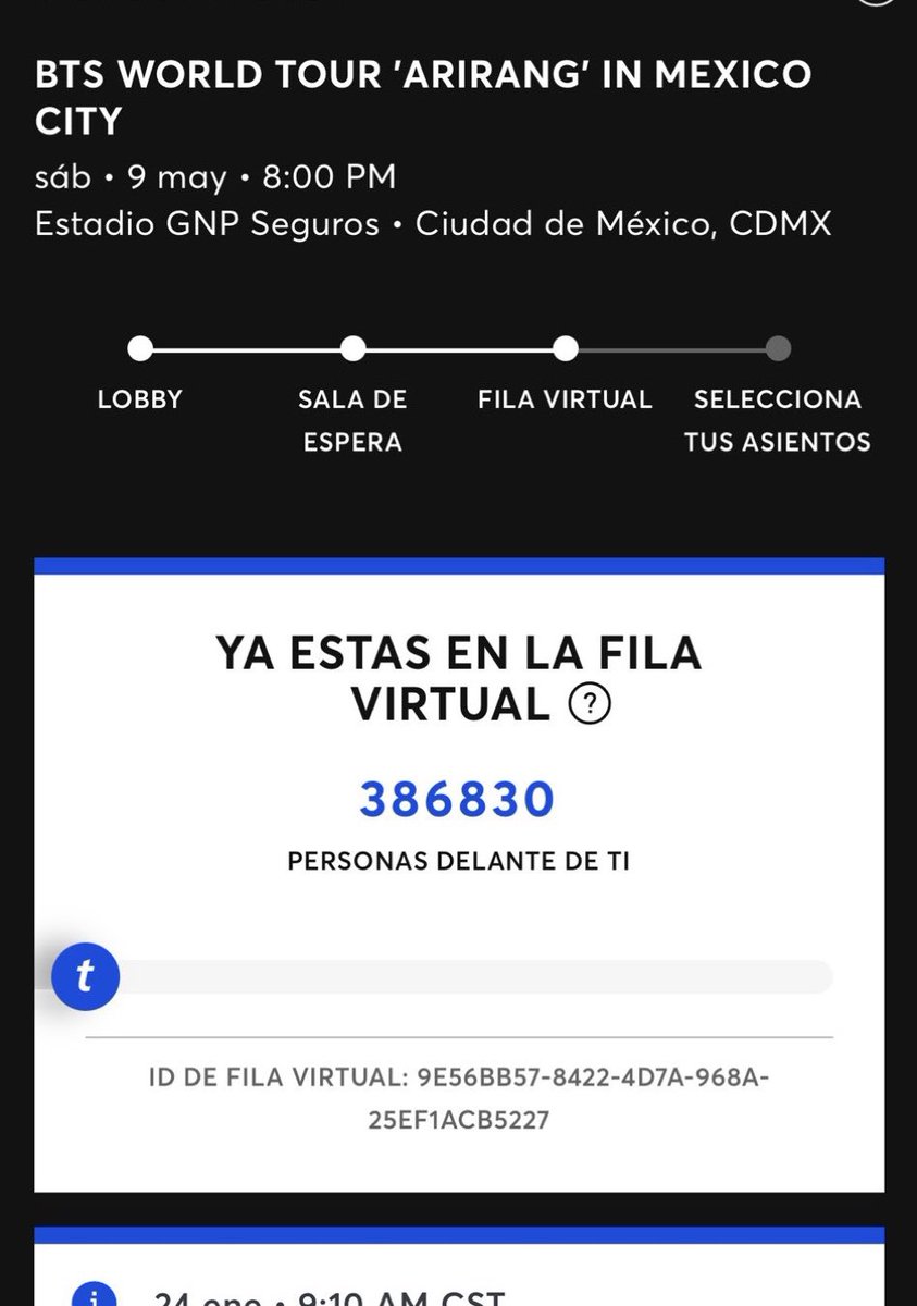sugamihoney's tweet image. LA FILA VIRTUAL DE LA VENTA GENERAL DE BTS CON 900K EN PARIS Y EN MÉXICO CON 300K. LOS VERDADEROS JUEGOS DEL HAMBRE 😭💜

BTS IS COMING
ARIRANG IS COMING
#BTS_WORLDTOUR