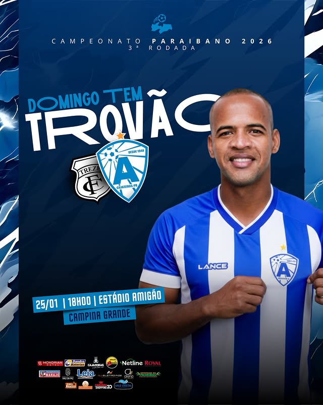 AtleticoCZ1948's tweet photo. AMANHÃ TEM TROVÃO!

O Trovão Azul do Sertão entra em campo neste domingo contra o Treze pela 3ª rodada do Paraibano 2026. A equipe viajou neste sábado em busca de mais um bom resultado. ⚡🔵

#atleticopb #cajazeiras #trovaoazul #VamosJuntos https://t.co/uuGrRUAeGx