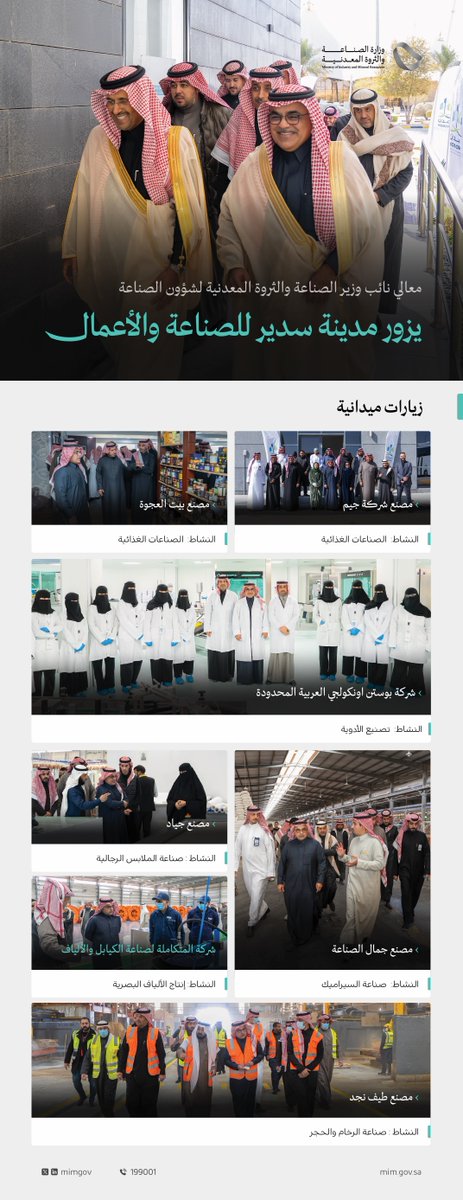 mimgov's tweet photo. معالي نائب وزير #الصناعة_والثروة_المعدنية لشؤون الصناعة م. خليل بن سلمة، يزور مدينة سدير للصناعة والأعمال، ويتفقّد عددًا من المنشآت الصناعية فيها، وذلك برفقة سعادة الرئيس التنفيذي لـ @modon_ksa، م. ماجد العرقوبي. https://t.co/aC793O1MDf