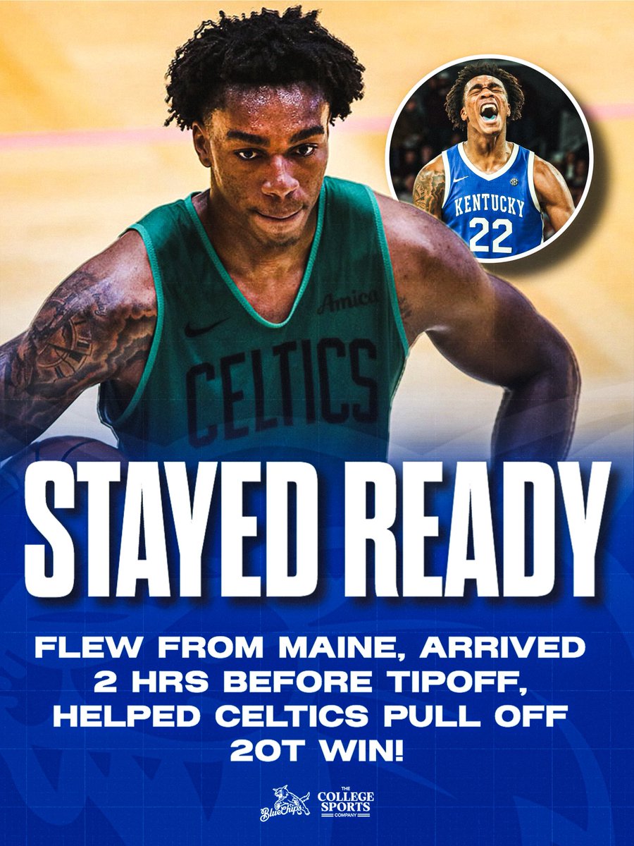 BlueChipsBBN's tweet image. WILD DAY FOR AMARI WILLIAMS 🤯🔥

After practicing with the Maine Celtics this morning, Williams received a last-minute NBA call, flew to New York, arrived two hours before tipoff, and made clutch plays in Boston’s 2OT win vs Nets

His night included a key OT assist, an And-1…