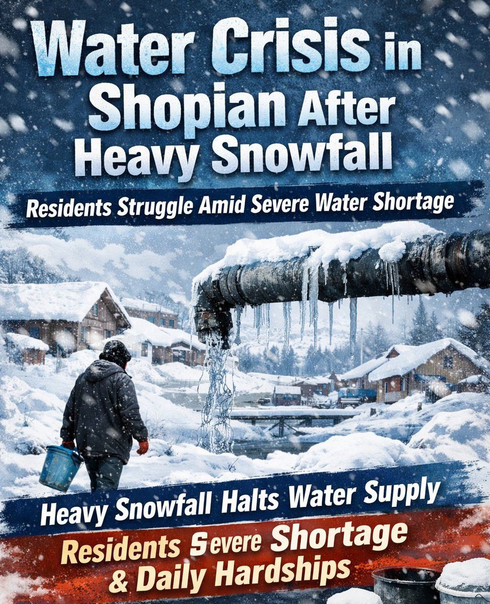 DistrictShopian's tweet photo. After Heavy snowfall, water supply remains disrupted across the district leaving residents grappling with a severe water shortage. We urge the Shopian administration to gear up and restore supply at an earliest

@dmshopian
@anjumkas18 https://t.co/hCeD4XvCbY