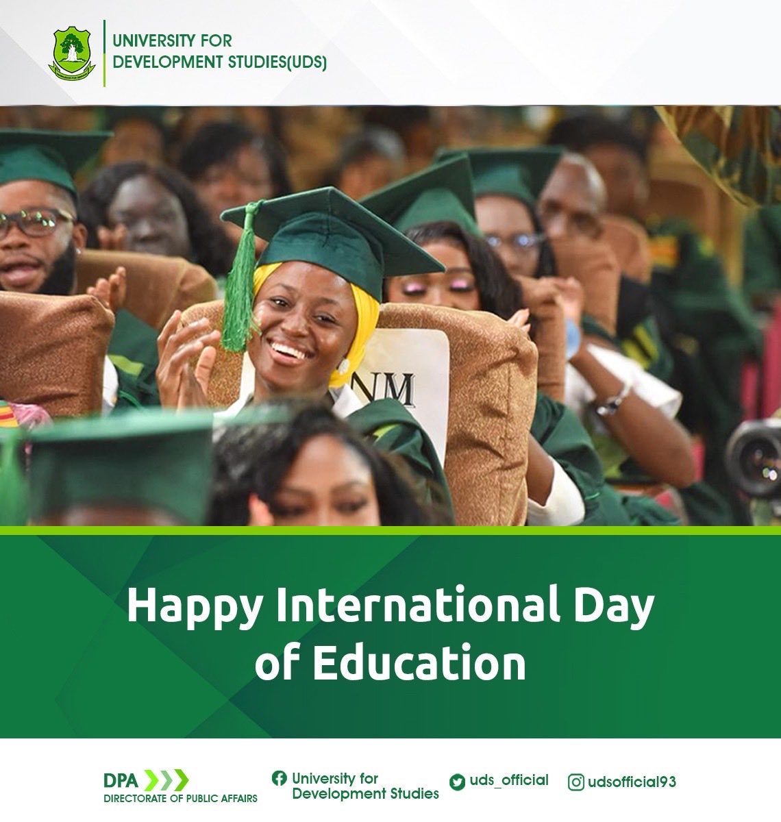 uds_official's tweet photo. On #InternationalDayOfEducation, we celebrate our students, not just learners, but voices shaping how education grows. Their ideas, energy and leadership are key to building a system that works for all. #PowerOfYouth #UDS #KnowledgeForService https://t.co/P1G8jwKkfk