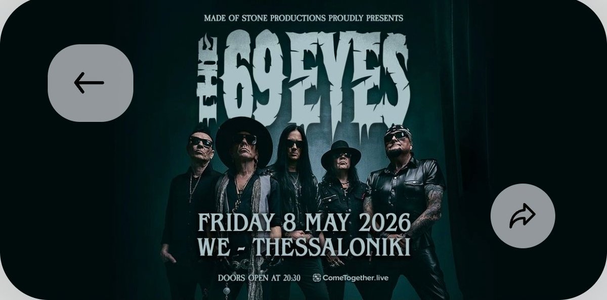 Οι Helsinki Vampires επιστρέφουν στη Θεσσαλονίκη! 🦇 Οι The 69 Eyes προσγειώνονται την Παρασκευή 8 Μαΐου 2026 στη σκηνή του WE για μια νύχτα γεμάτη "Goth 'n' Roll" ατμόσφαιρα. Beer there
📍 WE, Thessaloniki
📅 08.05.2026
Doors open at 20:30
#The69Eyes #Thessaloniki #NightofDemon
