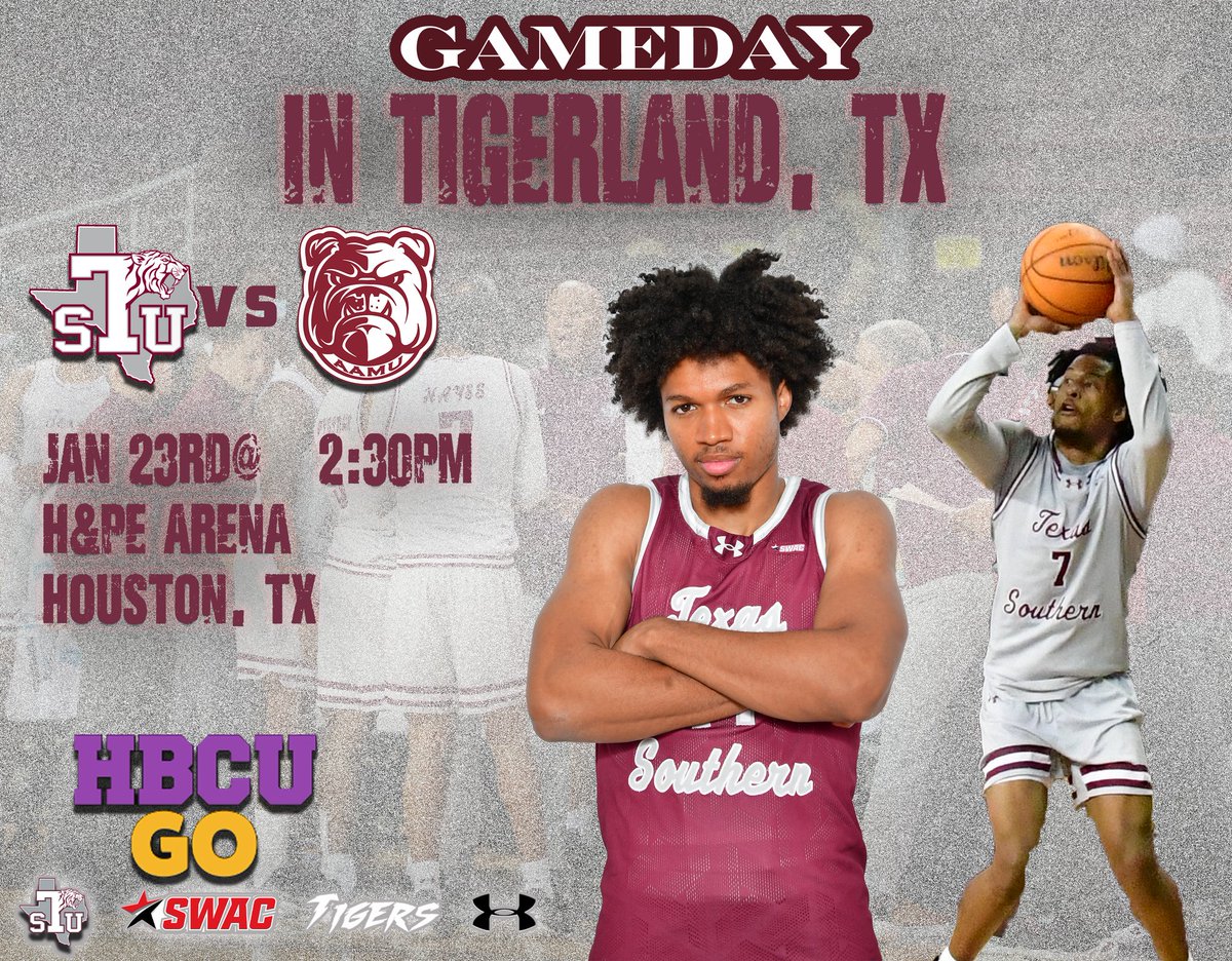 TSUMensHoops's tweet photo. GAME DAY IN HOUSTON🏀

🆚 Alabama A&amp;M Bulldogs
📍 H &amp; PE Arena
⏰ 2:30pm 
🖥 https://t.co/RJea2rZ6ul

#TSUProud #TexasSouthernBasketball
#Gotigers #Swac #Swacbasketball #BeLegendary https://t.co/M9gEECwPyv