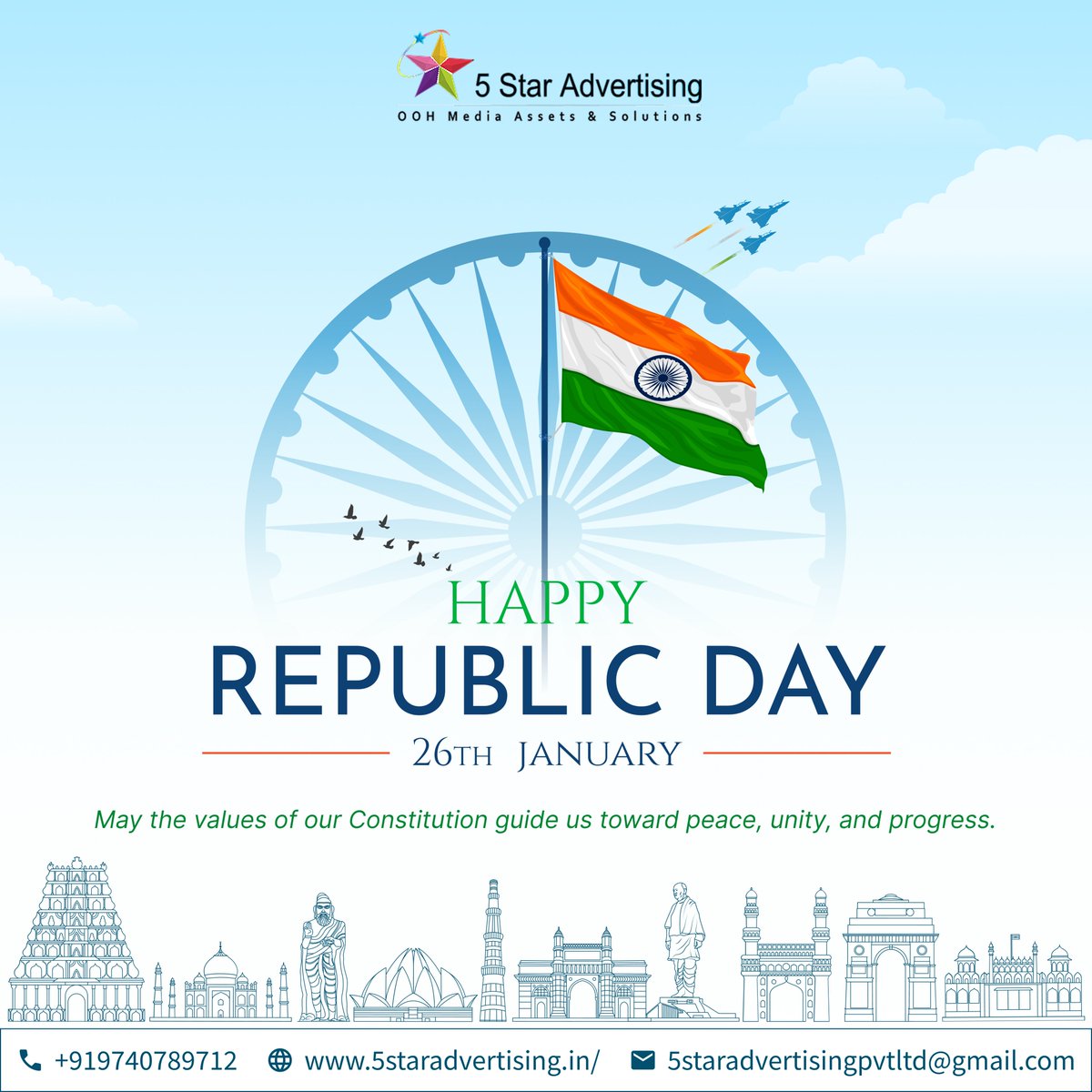 5_advertising's tweet image. Celebrating the spirit of unity, courage, and progress.

On this Republic Day, let’s honor the values that make our nation strong. 

Happy Republic Day 🇮🇳

#HappyRepublicDay #CreativeIntegrity #BrandStorytelling #IdeasThatInspire