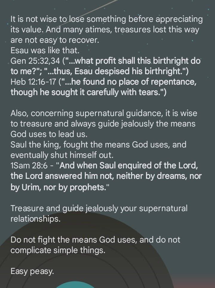 Familyoffaith_'s tweet photo. Again, concerning supernatural guidance:
Do not complicate simple things;
Treasure the means God uses.

Easy peasy. https://t.co/6v28XMGxVZ