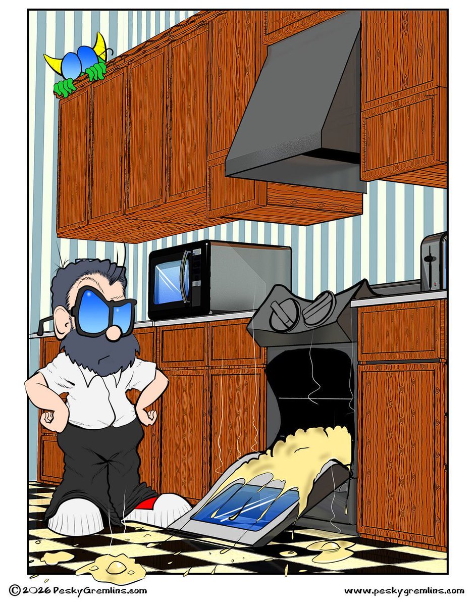 Pesky Gremlins Comic 970
"Hot Mess"
peskygremlins.com 
#comic #comics #webcomic #webcomics #cartoon #cartoons #cartoonart #gremlin #gremlins #cartoonstrip #kitchen #oven