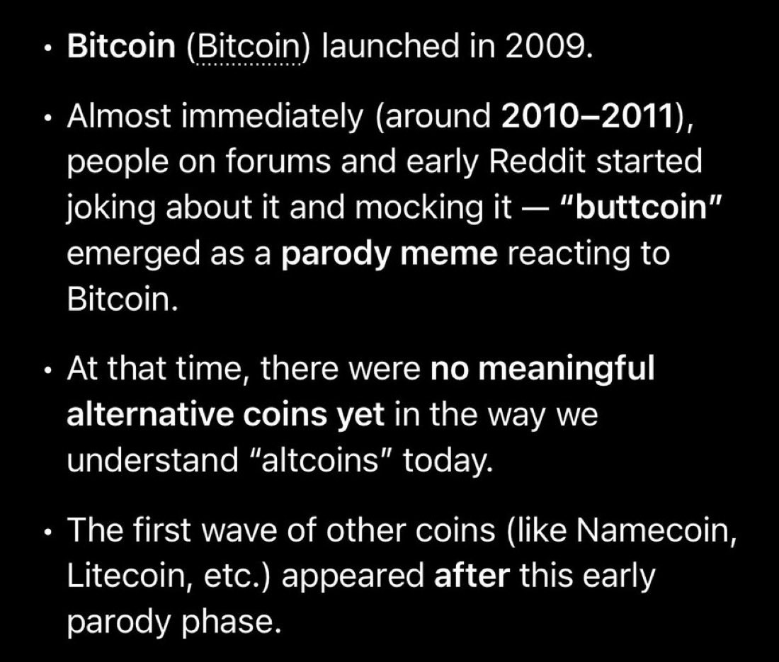 First memecoin ever ⬇️ $bitcoin 2009 $buttcoin 2010-11 It will be huge with  original dev @ButtCoin