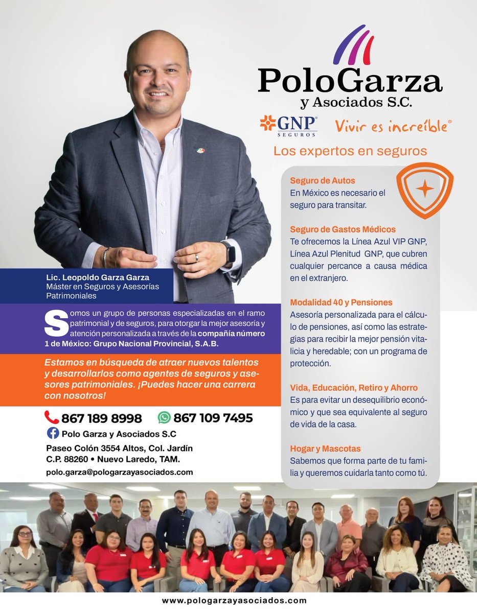 POLOMOTORS's tweet photo. ✨ ¿Buscas un lugar donde tu crecimiento profesional sí importa? 🚀

En Polo Garza y Asociados S.C. no solo formamos asesores en seguros y protección patrimonial, formamos líderes, emprendedores y expertos que transforman vidas 🤝

📩 ponte en contacto ..!! https://t.co/KYV3yaeZ0l