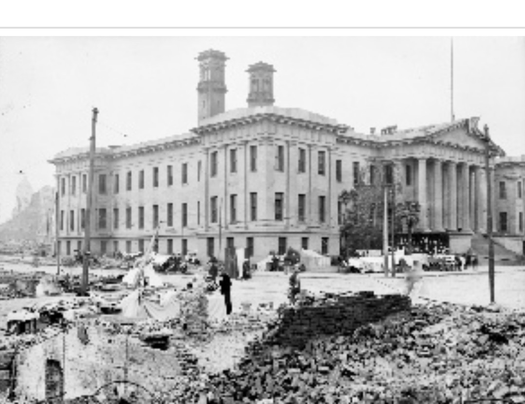 San Francisco. 

I guess that the earthquake and fire didn’t want to take out the mint. 

If you do your research you will know that we repopulated old world cities, and that these cities were attacked under the guise of fires to destroy them. 

“1906 Earthquake and Fire, view