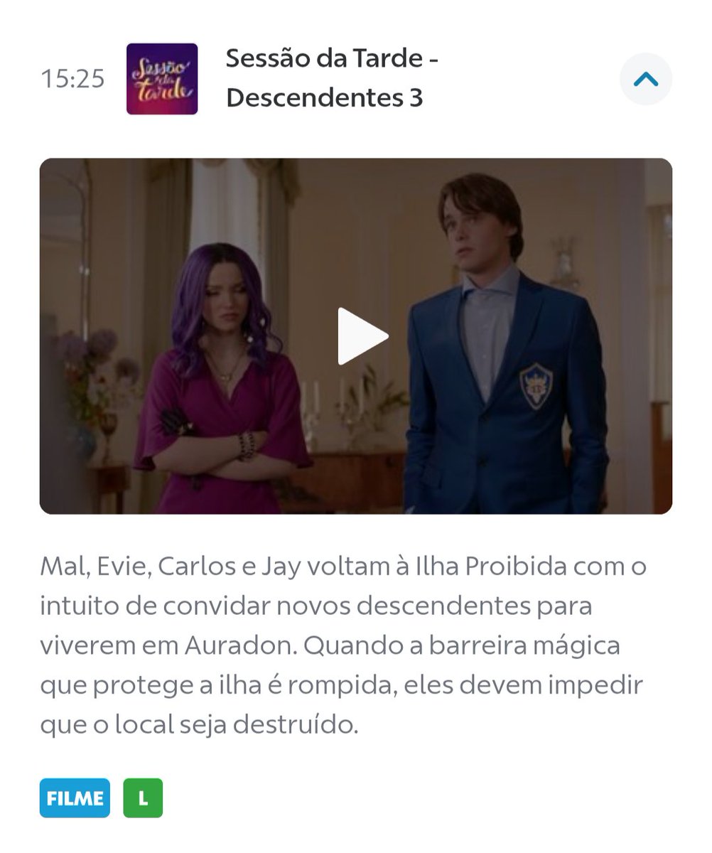 Dia 30 de Janeiro teremos Descendentes 3 sendo exibido pela Globo na Sessão da Tarde! 

Curiosidade: da primeira trilogia apenas o 2° filme nunca foi exibido em TV aberta!