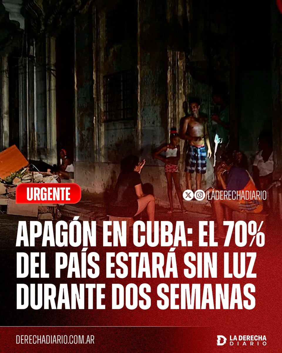 🚨🇨🇺 | #URGENTE APAGÓN EN CUBA: Colapsó el sistema eléctrico en La Habana y la capital se encuentra sin luz en estos momentos. Tras más de 20 horas de apagones diarios, el sistema colapsó por completo y se espera que el país esté sin luz durante dos semanas.