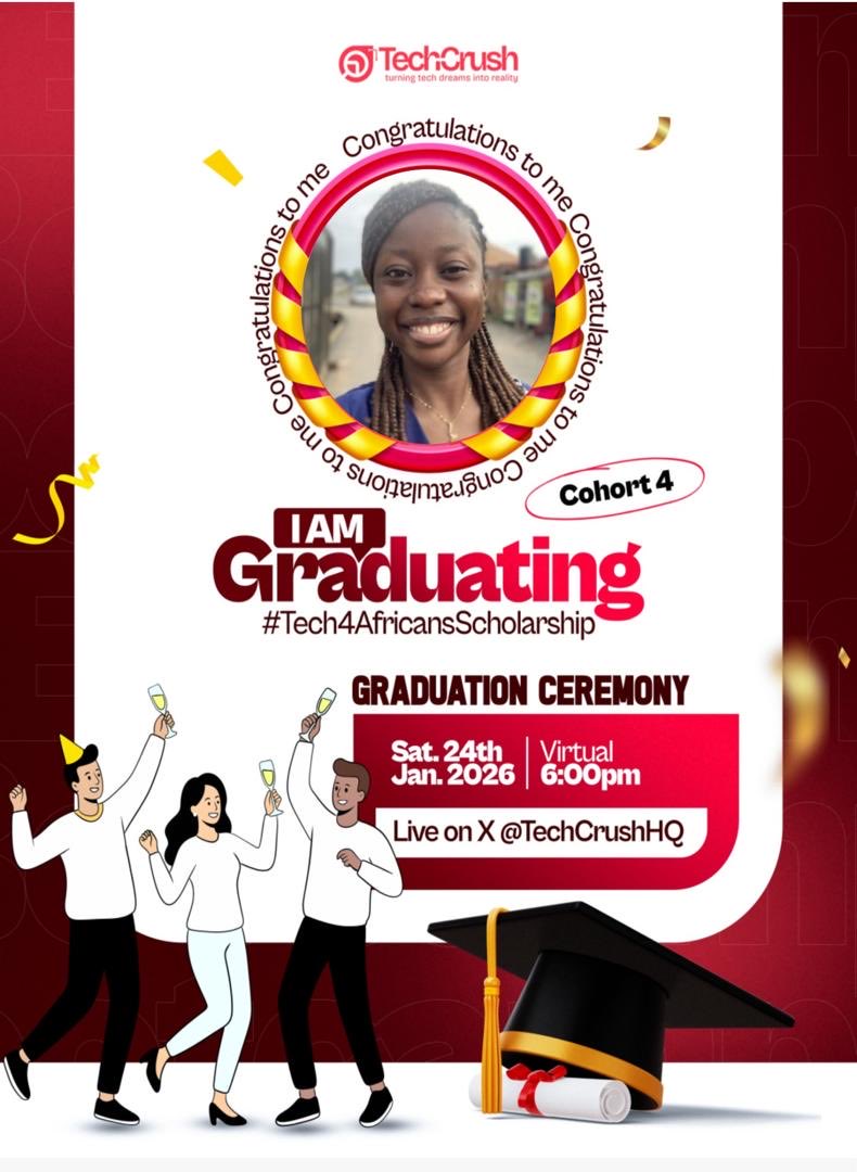 DJ play me “Today I’m graduating ”

I’m super excited from taken this challenge upon myself and even seeing it to the final lap.
Many thanks to the whole team <a href="/TechCrushHQ/">TechCrush.pro</a> for making this a reality for me!
For me this is more, it’s a milestone!

#TechCrushGraduation