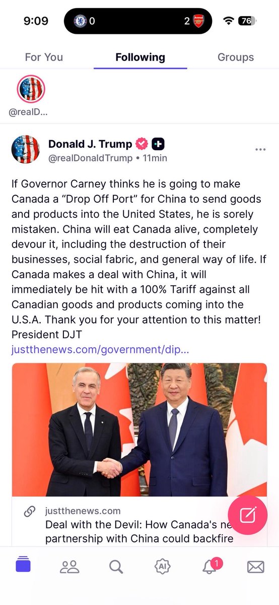 Ev_Cassidy's tweet photo. @MarkJCarney 

Please, stop angering the United States. They are our allies, not our enemies. We cannot afford any more U.S. traffis. 

#Canada #USA #Chinese https://t.co/VYyyqr9uwD