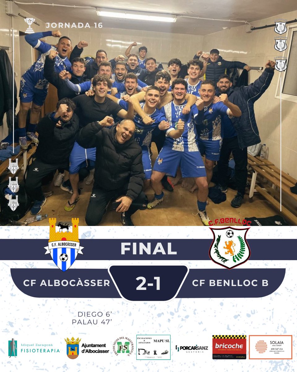 Final del partit:

CF Albocàsser 2-1 CF Benlloc B

⚽Diego
⚽Palau