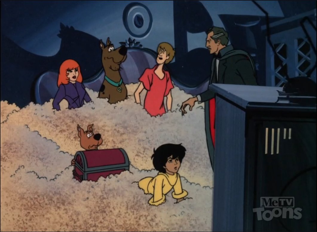 wiley207's tweet image. "That's Monstertainment!" was the first "13 Ghosts of Scooby-Doo" episode I saw as a kid. I thought it was interesting how a Scooby show had REAL ghosts and monsters, even though I still prefer the classic "meddling kids" formula. #MeTVToons