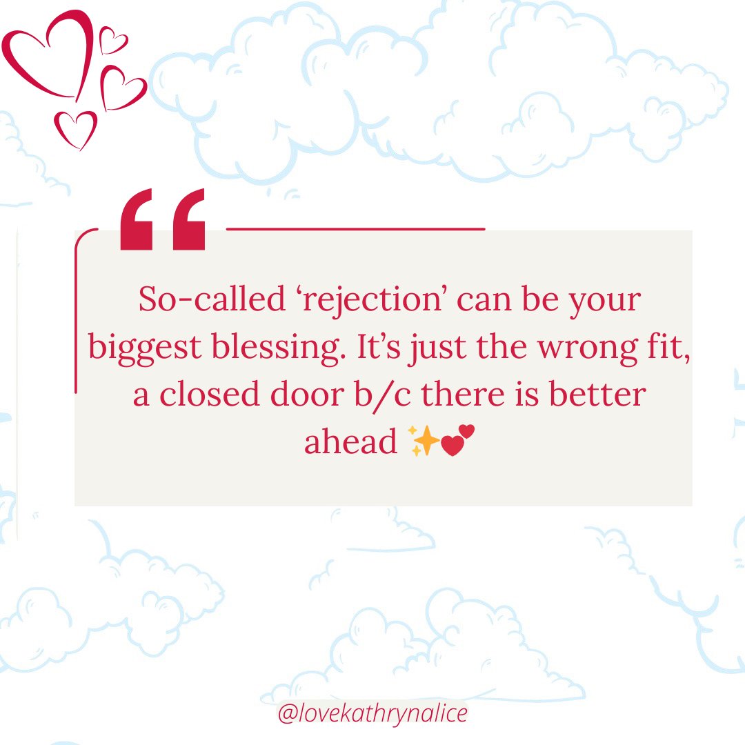 KathrynAlice1's tweet image. So-called ‘rejection’ can be your biggest blessing. It’s just the wrong fit, a closed door b/c there is better ahead ✨💕

#wrongfit #betterdaysahead #lovetips