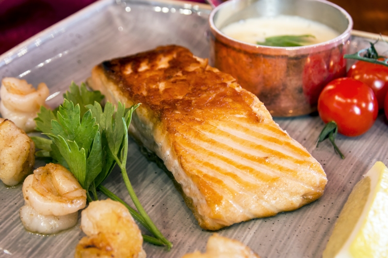 A salmon dish that speaks for itself.
Perfectly cooked salmon, done the classic wayPan-fried centre-cut fresh salmon, served with tender broccoli, pickled lemon and a delicate baby caper sauce.Light, fresh and full of flavour  a timeless seafood favourite that never disappoints.